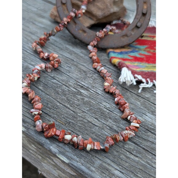 Vintage Southwestern Red Jasper Necklace, Stone Nugget Necklace - Picture 3 of 7